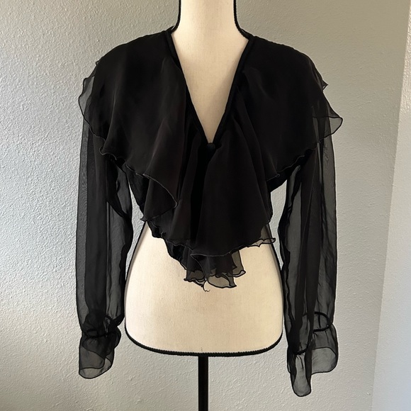 hot stuff Tops - Hot Stuff Vintage Black Long Sleeve Sheer Long Sleeve Crop Top Size Medium